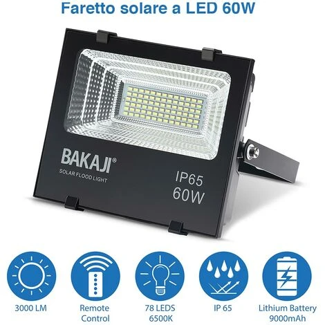 Faro LED 60W Con Pannello Solare Luce Esterno Alta Luminosita 600lm + Telecomand 4 Faro LED 60W Con Pannello Solare Luce Esterno Alta Luminosita 600lm + Telecomand - immagine 4