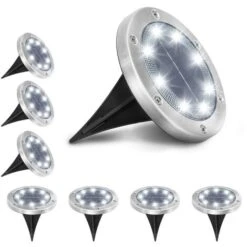 Set 8 Faretti Solari Da Incasso AMBOTHER Da Esterno Terra Bianco 6000K LED Diam.12 Cm IP65 8-10h