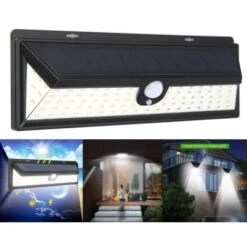Trade Shop - Faro 190 Led Con Pannello Solare E Sensore Di Movimento Faretto Crepuscolare 30w