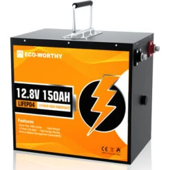 ECO-WORTHY Batteria Al Litio Ricaricabile 12V 150Ah LiFePO4 Con Oltre 3000 Cicli Profondi E Protezione BMS Per Sistema Solare, Camper, Barca, Casa, Kit Di Pannelli Solari E Uso Industriale.