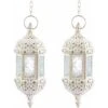 Lanterna A Candela Sospesa Marocchino Bianco: 2 Pezzi Lanterne A Candela Portacandela In Vetro Metallo Lampada Decorativa Per Candela Da Interno Esterno Con Catena Per Patio Giardino Decorazioni Natal