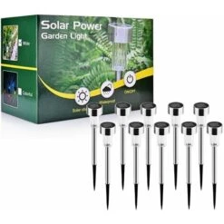 LITZEE Faro Solare Luci Solari Da Esterno Luce Da Terra Da Giardino, 10 Pezzi Luci Da Giardino A LED Cordless Decorazione Luci Solari Da Esterno Per Sentieri Prato Impermeabile IP65 Luce M Ricaricabil
