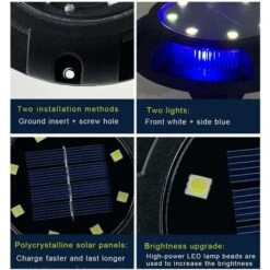 LITZEE Solar Beacon LED Solar Lawn Light, 8 LED 4 Pack Lampada Solare Da Giardino Impermeabile IP65 Prato Luce Decorativa Per Vialetto Giardino Terrazza Cortile Prato Bianco (Bianco Naturale+Blu) -Vendite VIDAXL || LEDVANCE || STEINEL 96300742 3