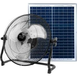 Ventilatore Portatile 12'' Pannello Solare 3 Velocita RICARICABILE 15W NERO USB