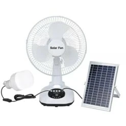 Ventilatore 12'' Portatile Pannello Solare E Lampada LED Uscita USB Ricaricabile