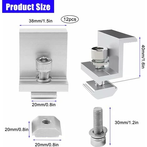 MINKUROW 12 Pezzi Staffa Di Morsetto Per Pannello Solare In Alluminio, Staffa Di Montaggio Z Per Pannello Solare, Per Pannello Solare Da 40mm, Con Dadi E Viti, Per Tetto, Pareti, Installazioni Sul Tet 2 MINKUROW 12 Pezzi Staffa Di Morsetto Per Pannello Solare In Alluminio, Staffa Di Montaggio Z Per Pannello Solare, Per Pannello Solare Da 40mm, Con Dadi E Viti, Per Tetto, Pareti, Installazioni Sul Tet - immagine 2