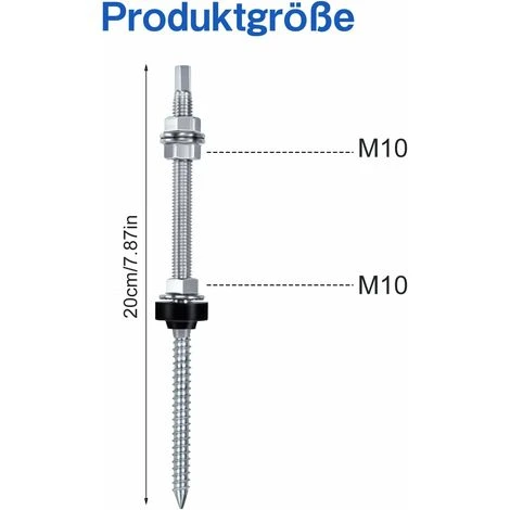 MINKUROW Confezione Da 2 Viti Colomba, M10 X 200mm Solar PV V2A Acciaio Inossidabile Pannello Solare Fissaggio Denti Di Bloccaggio Giunto Altezza Regolabile Per Fissaggio Solare Fotovoltaico 2 MINKUROW Confezione Da 2 Viti Colomba, M10 X 200mm Solar PV V2A Acciaio Inossidabile Pannello Solare Fissaggio Denti Di Bloccaggio Giunto Altezza Regolabile Per Fissaggio Solare Fotovoltaico - immagine 2