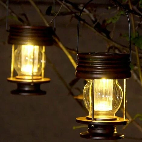 Set Di 2 Lanterne Solari Sospese - Lampade A Sospensione A Energia Solare A LED Vintage Con Manico Per Vialetto, Cortile, Patio, Albero, Spiaggia, Gazebo (luce Calda) 3 Set Di 2 Lanterne Solari Sospese - Lampade A Sospensione A Energia Solare A LED Vintage Con Manico Per Vialetto, Cortile, Patio, Albero, Spiaggia, Gazebo (luce Calda) - immagine 3