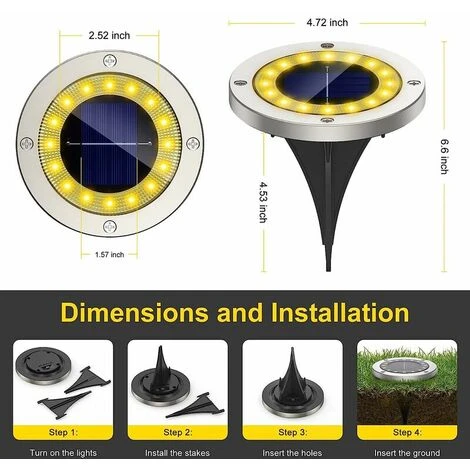 Faretto Solare Da Giardino Per Esterni, Confezione Da 4 Faretti Solari Da 16 LED Illuminazione Per Esterni IP65 Acciaio Inossidabile Senza Fili Impermeabile Per Prato/Faro/Terrazza/Sentieri/Piante 3 Faretto Solare Da Giardino Per Esterni, Confezione Da 4 Faretti Solari Da 16 LED Illuminazione Per Esterni IP65 Acciaio Inossidabile Senza Fili Impermeabile Per Prato/Faro/Terrazza/Sentieri/Piante - immagine 3