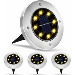 Luce Solare Esterna 8 LED 4 Pezzi Faretto Da Giardino Luce Solare Impermeabile IP65 Decorazione Per Prato Inglese Per Giardino Patio Cortile Prato (colore Caldo)