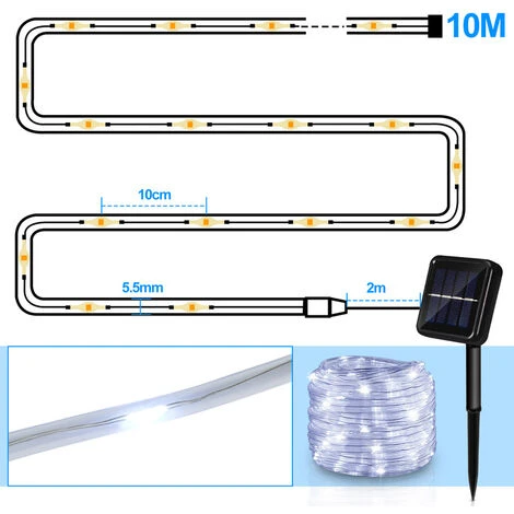 Randaco Luce Solare A Fune Luce Da Giardino Luce A Fune LED Bianco Freddo-10m 2 Randaco Luce Solare A Fune Luce Da Giardino Luce A Fune LED Bianco Freddo-10m - immagine 2