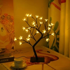 Lampada LED Per Albero Bonsai, Lampada Da Tavolo Decorativa Per Albero Di Ciliegio In Fiore Artificiale Da 14 Pollici Con 24 Lampadine A LED, Decorazione Per Soggiorno, Camera Da Letto, Ufficio Domest