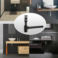 Sifone Da Bagno In Ottone Nero, Sifone Per Bottiglia Con Kit Di Scarico A Scomparsa P-TRAP, Troppopieno Hardware Di Scarico -Vendite VIDAXL || LEDVANCE || STEINEL 99548032 3