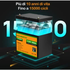 ECO-WORTHY Batteria Al Litio 12V 100Ah LiFePO4 Ricaricabile Con Oltre 3000 Cicli Profondi E Protezione BMS Per Sistema Solare, Camper, Barca, Casa, Kit Pannelli Solari E Campeggio. -Vendite VIDAXL || LEDVANCE || STEINEL 99645383 5